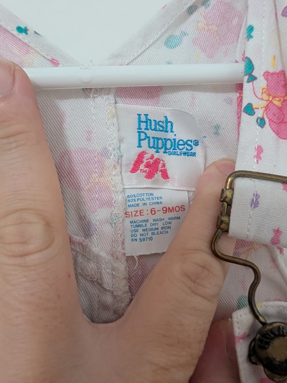 Vintage Hush Puppies Baby 6-9M Pink Teddy Bear Overalls Romper 90s